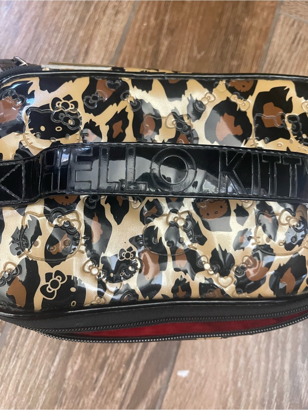 Loungefly Hello Kitty Leopard Patent Cosmetic Bag - Black, Brown & Cream vintage